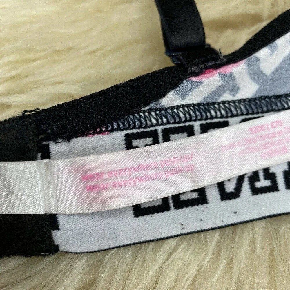 Victoria's Secret PINK Wear Everywhere Push-Up Bra 32DD Black Red Rose Logo - Picture 7 of 7